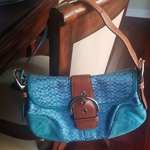 Coach, Aqua Blue Suede and Leather Bag